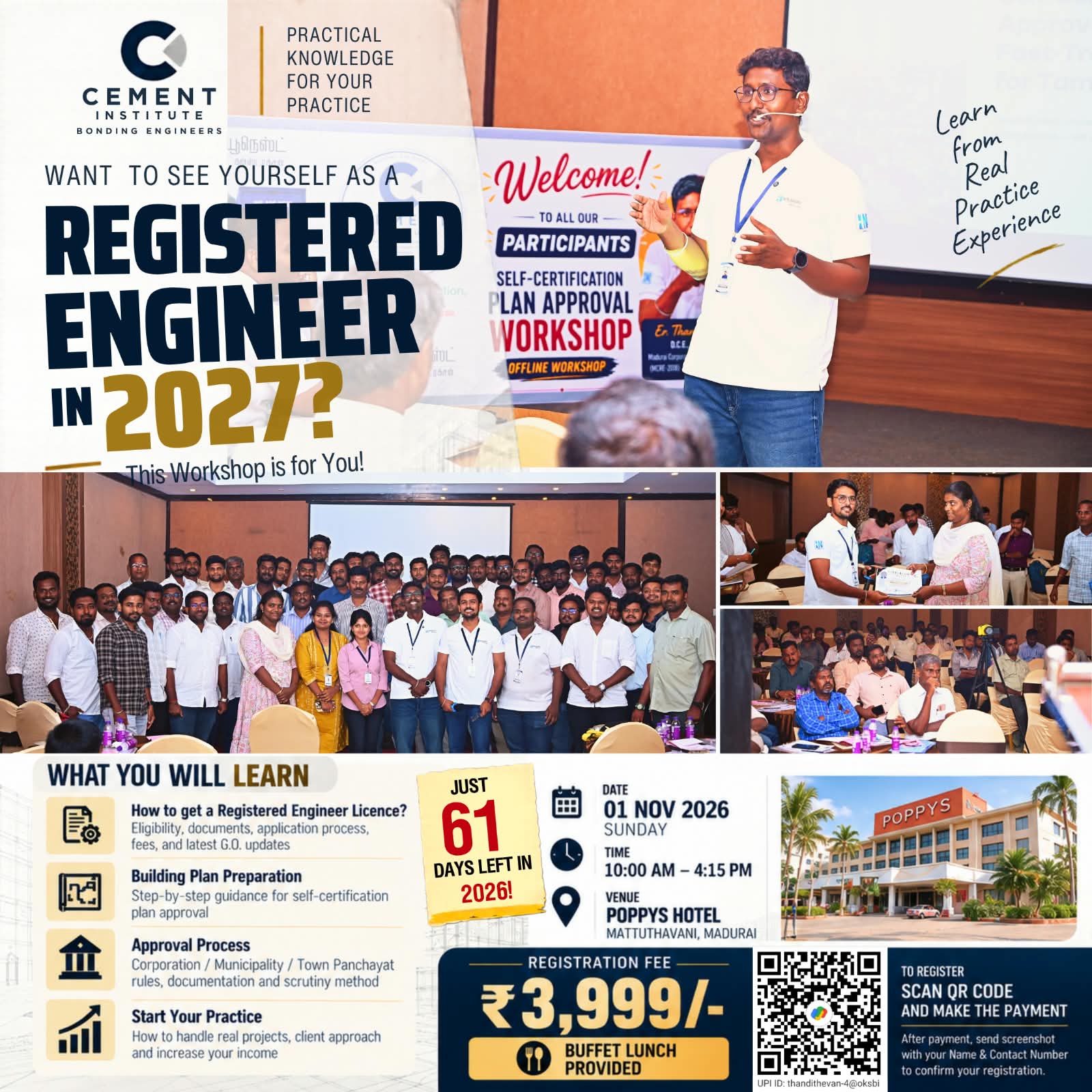 Registered Engineer 2.0 offline workshop poster — Sunday 1st November 2026, Poppys Hotel Madurai